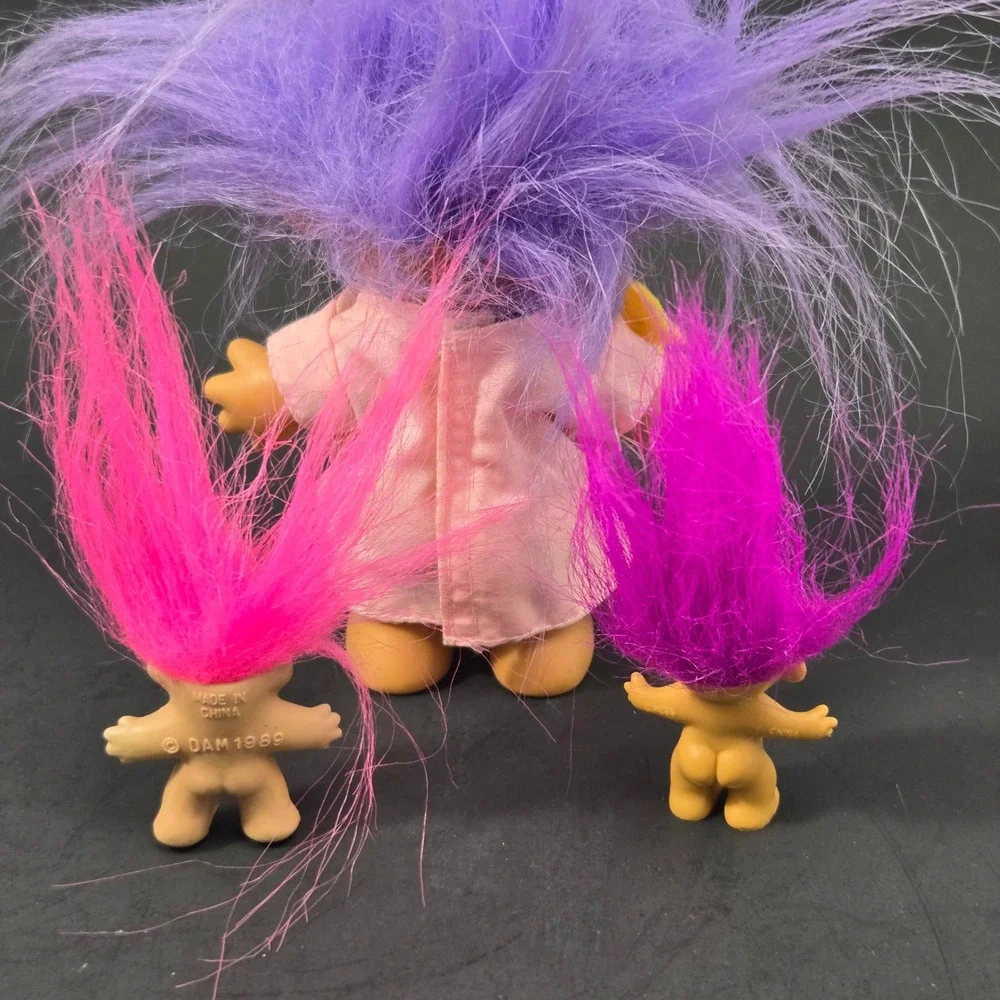 Vintage Russ Mommy-To-Be Troll Doll Lot DAM 1989 Purple Pink Hair 3pc Set